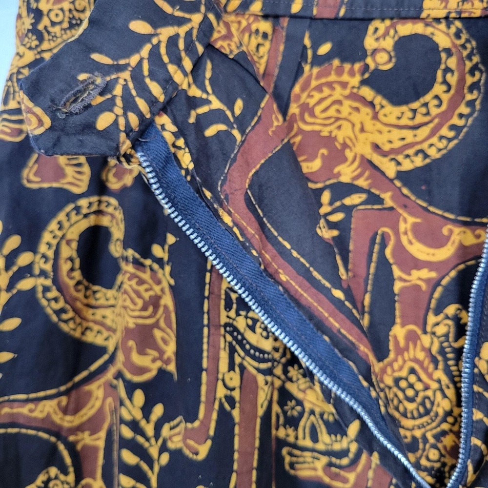 Vtg 70s Maxi Skirt Indonesian Figural Print Size Sz M Metal Zip Boho Resort - Picture 6 of 10